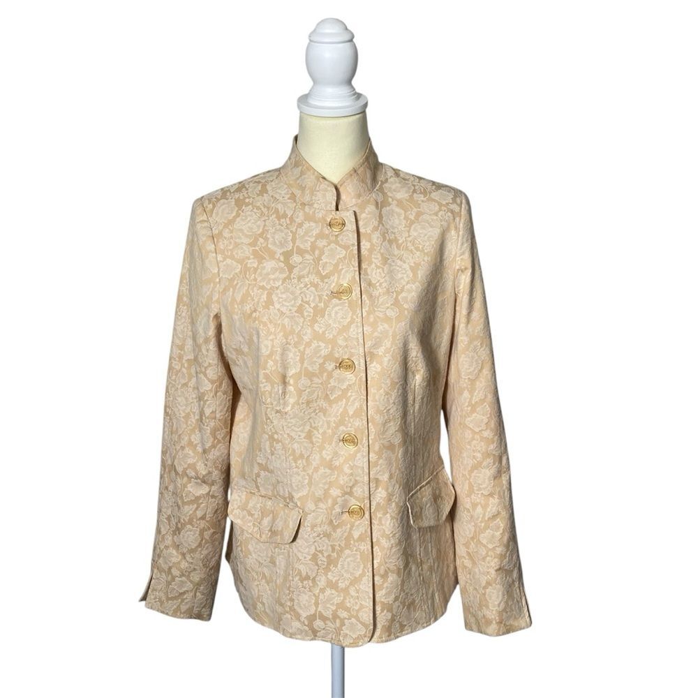 Dialogue Elegant Cream Floral Women's Button Front Jacket/Blazer Women's Size S